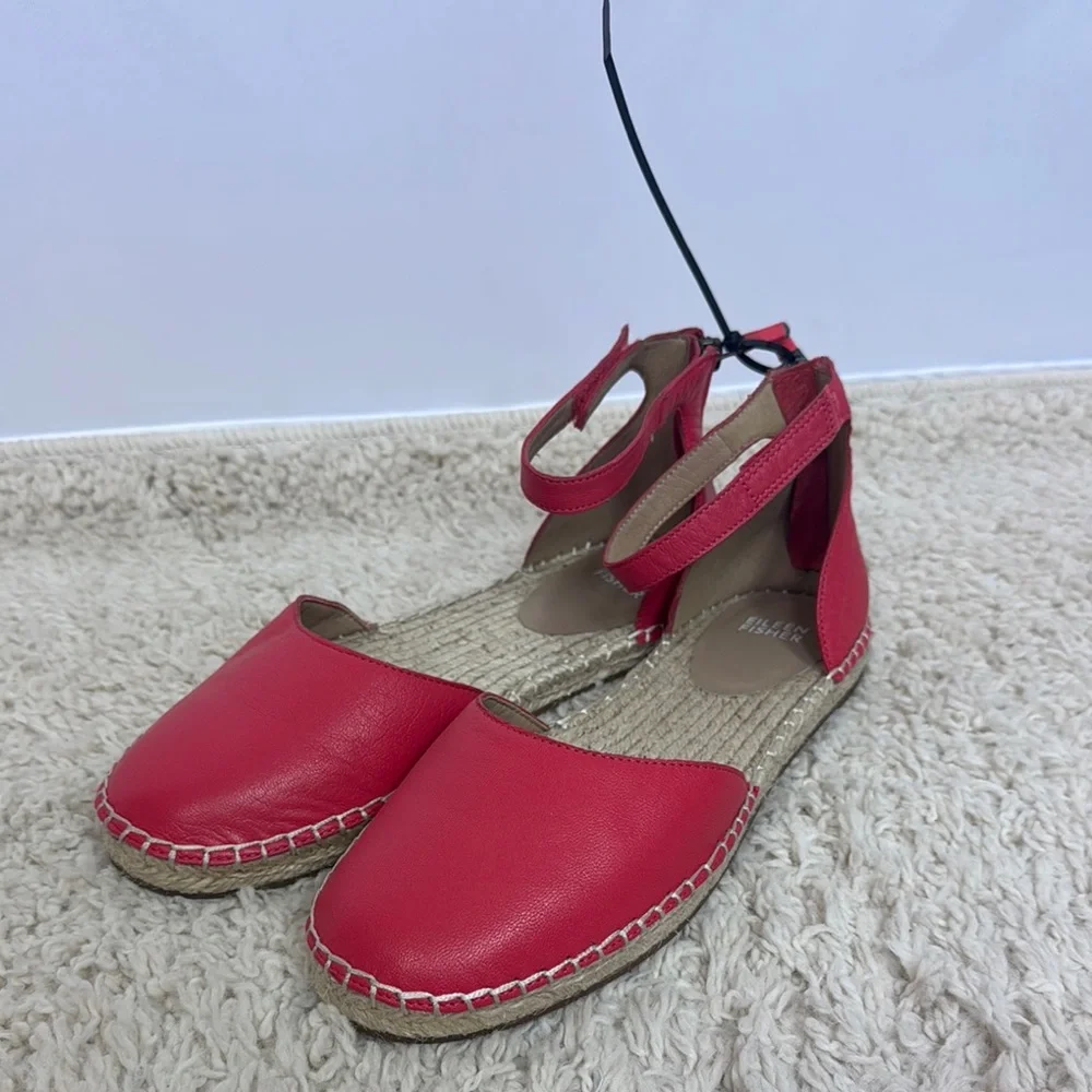 Eileen Fisher Lala Espadrilles  Size 8 Watermelon Red‎ Pink Leather